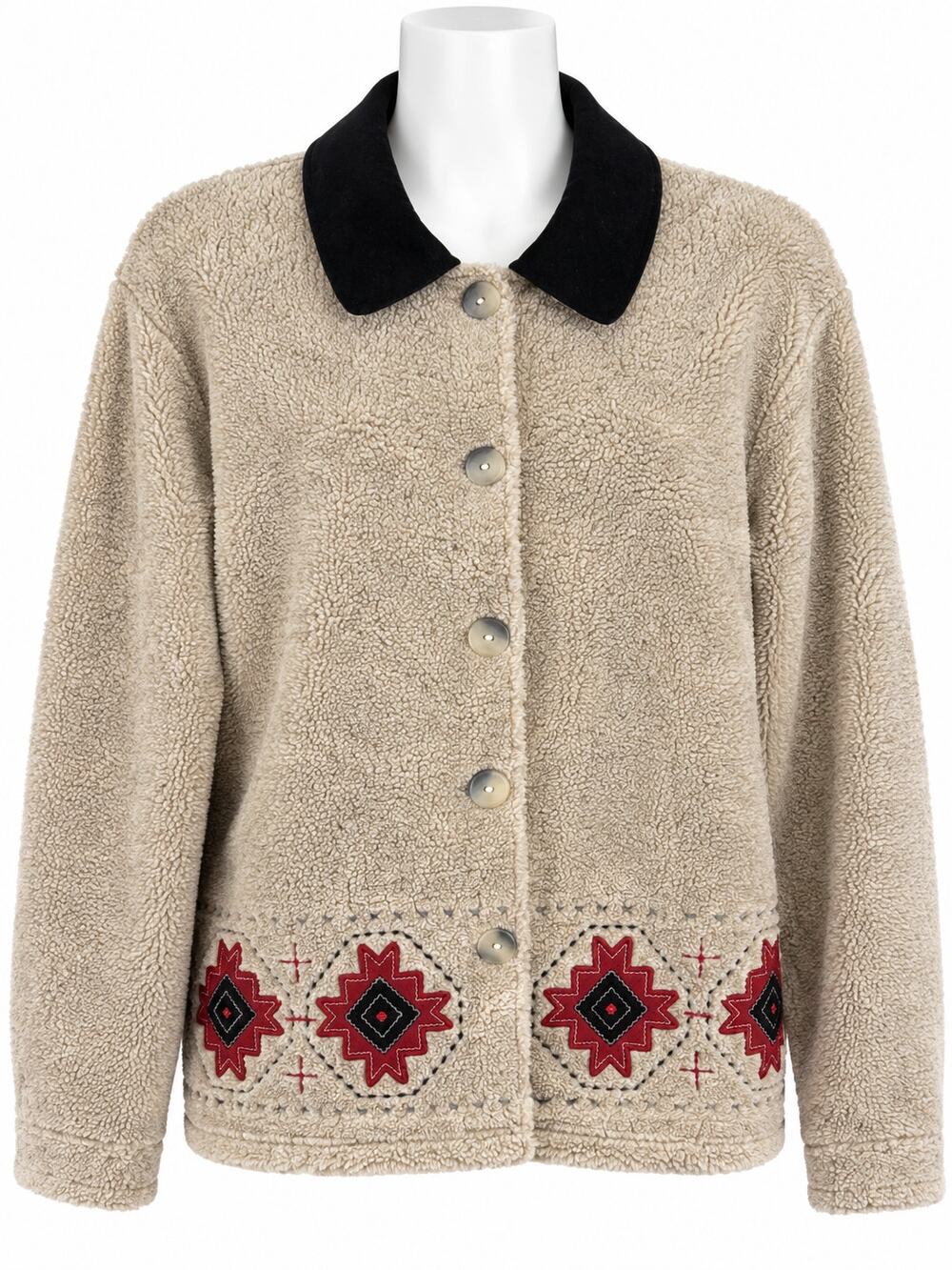 Teddi Petite Southwest Sherpa Fleece Jacket Black Collar Autumn Fall Womens M